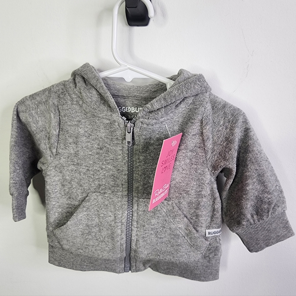 Terry Knit Hoodie Full Zip, Heathered Gray, 3-6m